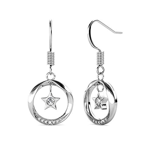 YOURDORA Ohrringe Damen Silber Tropfenohrringe mit Mond und Stern mit Zirkonia von YOURDORA