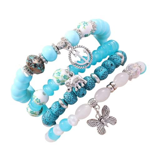 YOURNAME Edelstein Armband Damen, Mehrschichtiges Mode-Böhmisches Armband Schmetterling Kristall Modearmband, Energieschmuck Für Frauen Blauer Elefant von YOURNAME