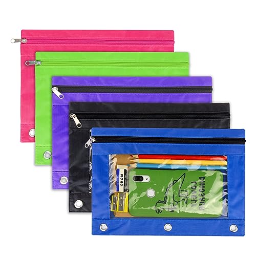 Bleistift Beutel 3 Ring - 5 Packung ReißVerschluss Binder Bleistift Tasche transparent Hochleistungs-Organisator mit hellen Farbe & Kunststoff-Fenster von YOUSHARES von YOUSHARES