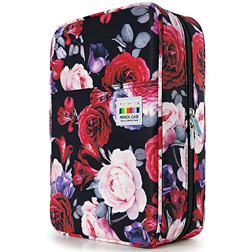 YOUSHARES Große Federmappe 300 Slots - Mäppchen Organizer Stiftetui mit Mehrschichtigem Halter für Prismacolor Coloured Pencils & Gel Pen (Red Pink Rose) von YOUSHARES