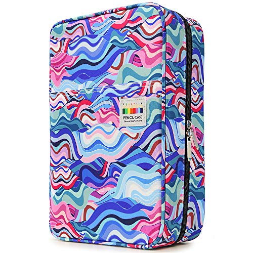 Große Federmappe 300 Slots - Mäppchen Organizer Stiftetui mit Mehrschichtigem Halter für Prismacolor Coloured Pencils & Gel Pen von YOUSHARES(Wavy Blue) von YOUSHARES