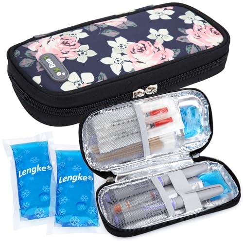 YOUSHARES Insulin-Kühler Reisekoffer Diabetiker Isolierter Organizer Tragbare Kühltasche für Insulinstift und Medikamente Diabetiker Zubehör mit 2 TSA zugelassenen Eisbeutel (Blume) von YOUSHARES