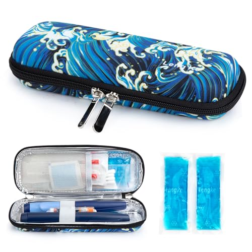 YOUSHARES Insulinkühler-Reisetasche mit 2 Kühlakkus, kleiner EVA-Diabetiker, isolierter Organizer, tragbare Kühltasche für Medikamente, Kühlung, Isolierung, Epi-Stift-Tragetasche (Wellen) von YOUSHARES