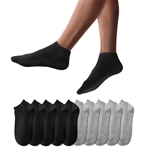 YouShow Sneaker Socken Herren Damen 10 Paar Kurze Halbsocken Quarter Baumwolle Unisex (Schwarz und Grau,39-42) von YouShow