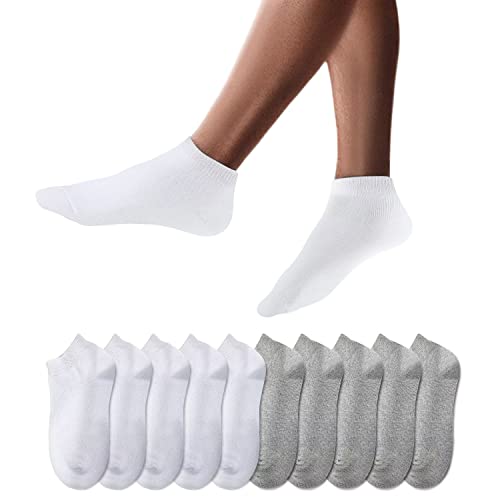 YouShow Sneaker Socken Herren Damen 10 Paar Kurze Halbsocken Quarter Baumwolle Unisex (Weiß und Grau, 39-42) von YouShow