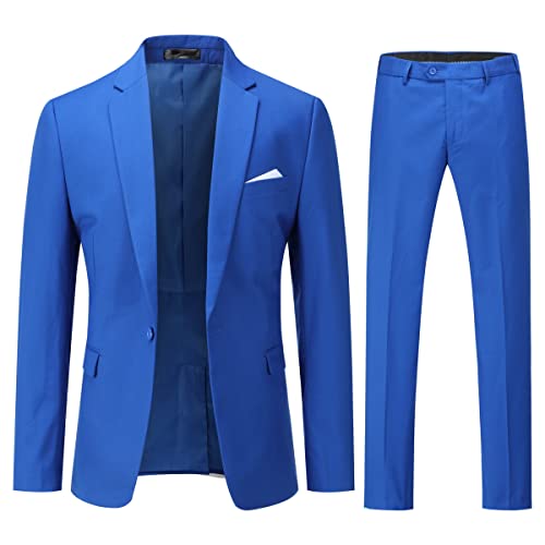 YOUTHUP Anzug Herren 2 Teilig Slim Fit Herrenanzug Business Hochzeit Modern Anzüge Sakko Anzughose, Blau, L von YOUTHUP