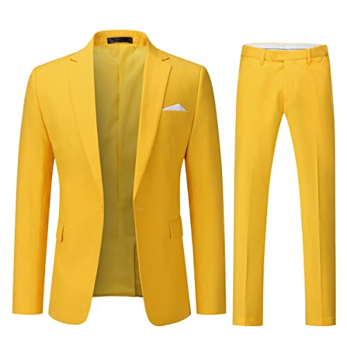 YOUTHUP Anzug Herren 2 Teilig Slim Fit Herrenanzug Business Hochzeit Modern Anzüge Sakko Anzughose, Gelb, L YOUTHUP Anzug Herren 2 Teilig Slim Fit Herrenanzug Business Hochzeit Modern Anzüge Sakko Anzughose, Gelb, L von YOUTHUP