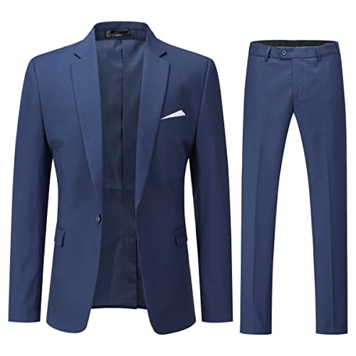 YOUTHUP Anzug Herren 2 Teilig Slim Fit Herrenanzug Business Hochzeit Modern Anzüge Sakko Anzughose, Marine, L von YOUTHUP