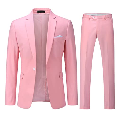 YOUTHUP Anzug Herren 2 Teilig Slim Fit Herrenanzug Business Hochzeit Modern Anzüge Sakko Anzughose, Rosa, M von YOUTHUP