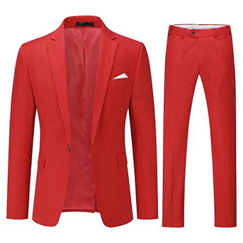 YOUTHUP Anzug Herren 2 Teilig Slim Fit Herrenanzug Business Hochzeit Modern Anzüge Sakko Anzughose, Rot, M von YOUTHUP