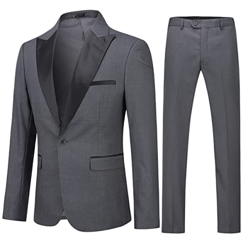 YOUTHUP Anzug Herren 2 Teilig Regular Fit Peak Lapel Anzüge 1 Knopf Hochzeit Herrenazug Hochzeit Sakko Hose, Grau, S von YOUTHUP