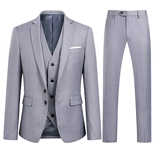 YOUTHUP Anzug Herren 3 Teilig Anzüge Slim Fit 2-Knopf Herrenanzug Modern Formell Sakko Weste Hose für Business Hochzeit, Hellgrau, M von YOUTHUP