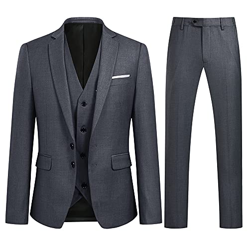 YOUTHUP Anzug Herren 3 Teilig Anzüge Slim Fit 2-Knopf Herrenanzug Modern Formell Sakko Weste Hose für Business Hochzeit, Grau, M von YOUTHUP