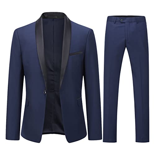 YOUTHUP Anzug Herren Anzug Slim Fit 2 Teilig Anzüge Schalkragen Herrenanzug für Hochzeit Business, Dunkelblau, L von YOUTHUP