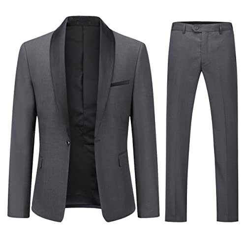 YOUTHUP Anzug Herren Anzug Slim Fit 2 Teilig Anzüge Schalkragen Herrenanzug für Hochzeit Business, Dunkelgrau, XL von YOUTHUP