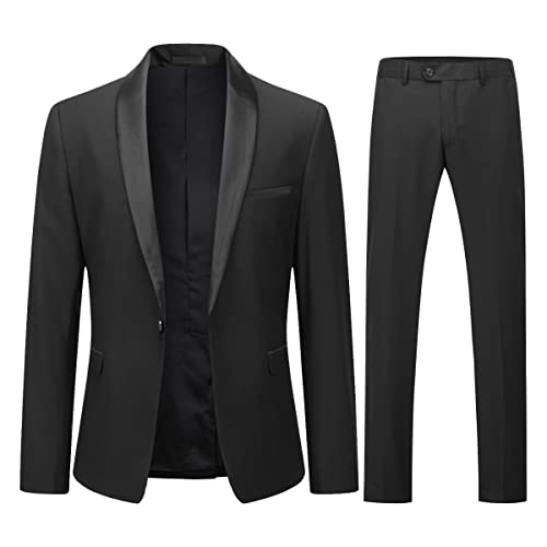 YOUTHUP Anzug Herren Anzug Slim Fit 2 Teilig Anzüge Schalkragen Herrenanzug für Hochzeit Business, Schwarz, XL von YOUTHUP