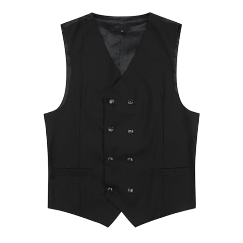 YOUTHUP Anzugweste Herren Weste Zweireihig Slim Fit Herrenweste Business Hochzeit Ärmellose Westen, Schwarz, XS von YOUTHUP