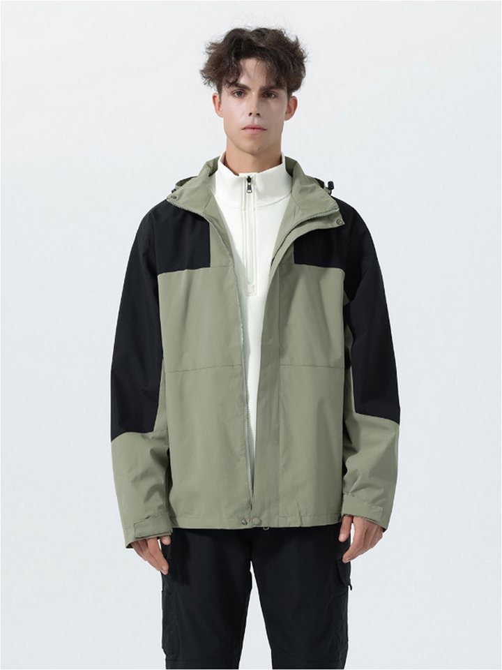 YOUTHUP Funktionsjacke Herren Wasserdichte Jacke mit Farbblockdesign und Abnehmbarem Kapuzen von YOUTHUP