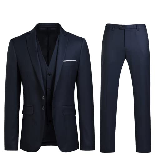 YOUTHUP Anzug Herren 3 Teilig Anzüge Slim Fit 2-Knopf Herrenanzug Modern Formell Sakko Weste Hose für Business Hochzeit, Knall Blau, L von YOUTHUP