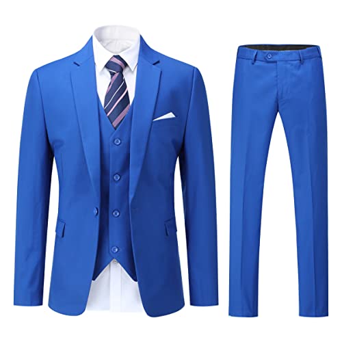 YOUTHUP Herren 3 Teilig Anzug Slim Fit Formell Anzüge 1 Knopf Herrenanzug für Business Hochzeit, Blau, S von YOUTHUP