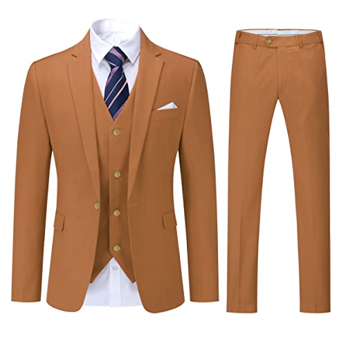 YOUTHUP Herren 3 Teilig Anzug Slim Fit Formell Anzüge 1 Knopf Herrenanzug für Business Hochzeit, Braun, L von YOUTHUP