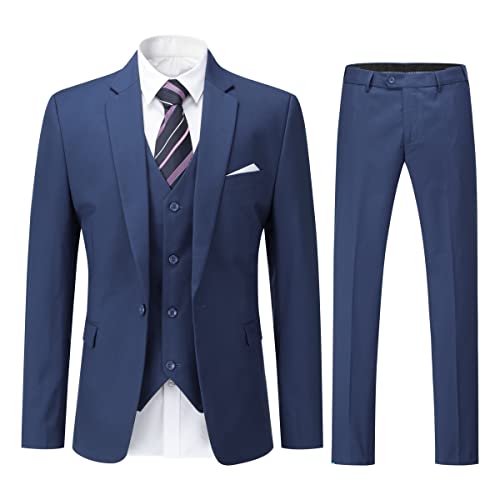 YOUTHUP Herren 3 Teilig Anzug Slim Fit Formell Anzüge 1 Knopf Herrenanzug für Business Hochzeit, Navy Blau, L von YOUTHUP