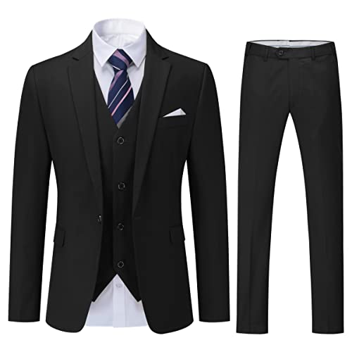 YOUTHUP Herren 3 Teilig Anzug Slim Fit Formell Anzüge 1 Knopf Herrenanzug für Business Hochzeit, Schwarz, L von YOUTHUP