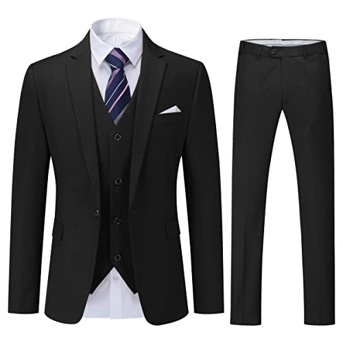YOUTHUP Herren 3 Teilig Anzug Slim Fit Formell Anzüge 1 Knopf Herrenanzug für Business Hochzeit, Schwarz, XL von YOUTHUP