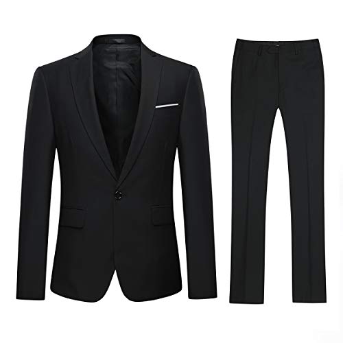 YOUTHUP Herren Anzug 2 Teiliger Slim Fit Modern 1 Knopf Hochzeit Business Formell Blazer Hosen, Schwarz, L von YOUTHUP