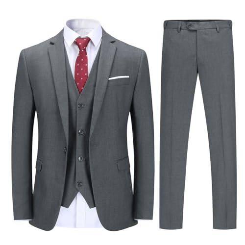 YOUTHUP Herren Anzug Regular Fit Business Anzüge 3-Teilig Anzugjacke Anzughose Weste, Dunkel Grau, Gr.- S von YOUTHUP
