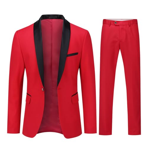 YOUTHUP Anzug Herren Anzug Slim Fit 2 Teilig Anzüge Schalkragen Herrenanzug für Hochzeit Business, Rot, XL von YOUTHUP