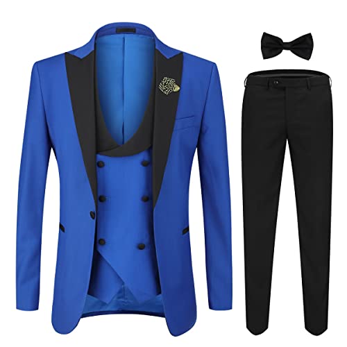 YOUTHUP Herren Anzug Slim Fit 3 Teiliger Herrenanzug Modern Smoking mit Fliege und Broschen für Hochzeit Abschlussball, Blau, 3XL von YOUTHUP