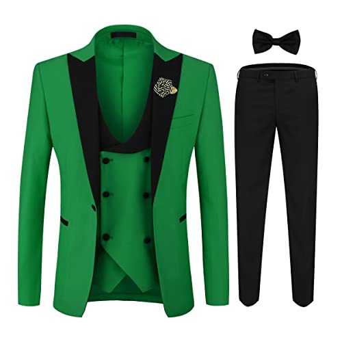 YOUTHUP Herren Anzug Slim Fit 3 Teiliger Herrenanzug Modern Smoking mit Fliege und Broschen für Hochzeit Abschlussball, Grün, M von YOUTHUP