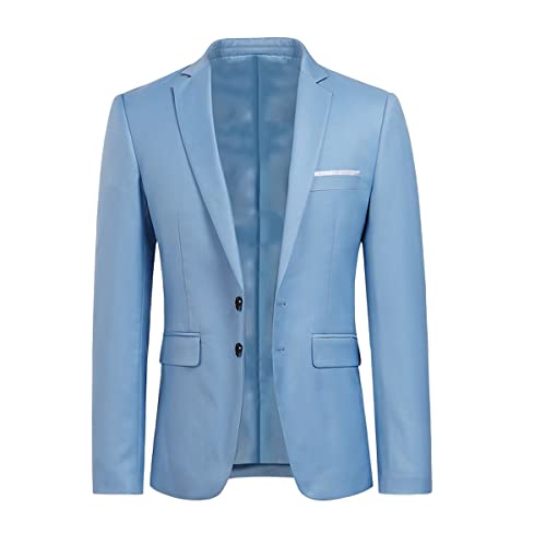 YOUTHUP Herren Sakko Slim Fit Freizeit Modern Anzugjacke für Hochzeit Party Business Abschluss Jackett, Azurblau, L von YOUTHUP