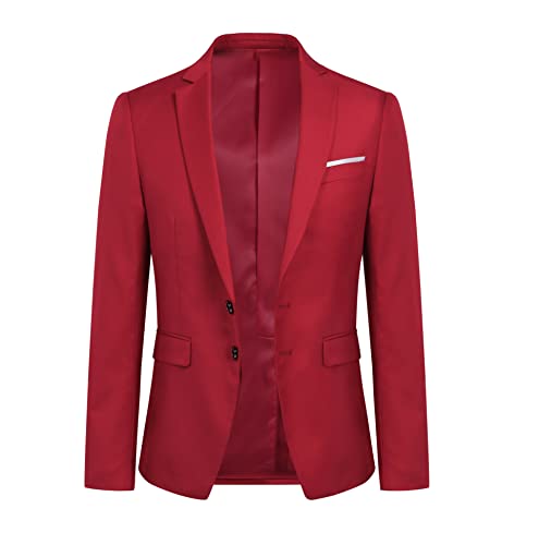 YOUTHUP Herren Sakko Slim Fit Freizeit Modern Anzugjacke für Hochzeit Party Business Abschluss Jackett, Rot, L von YOUTHUP