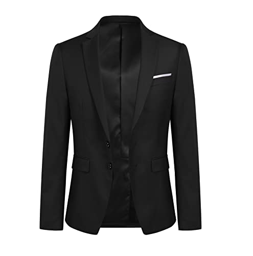 YOUTHUP Herren Sakko Slim Fit Freizeit Modern Anzugjacke für Hochzeit Party Business Abschluss Jackett, Schwarz, 3XL von YOUTHUP