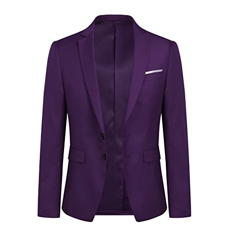 YOUTHUP Herren Sakko Slim Fit Freizeit Modern Anzugjacke für Hochzeit Party Business Abschluss Jackett, Violett, L von YOUTHUP