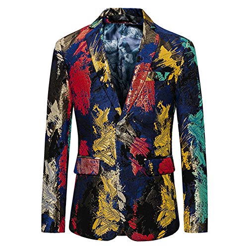 YOUTHUP Herren Anzugjacke mit Blumendruck Slim Fit Party Sakkos Floral Sakko Abend von YOUTHUP