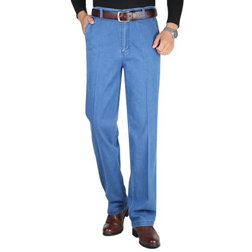 YOUTHUP Herren Blau Jeans Straight Stretch Regular Fit Denim Hose High-Waist Wash Jeans von YOUTHUP