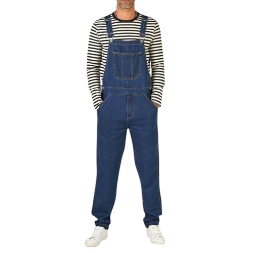 YOUTHUP Herren Denim Latzhose Stonewash Relaxed Fit Casual Overalls Blau Jeans von YOUTHUP