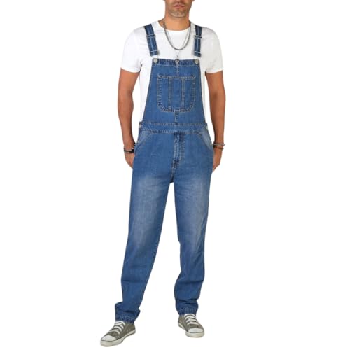 YOUTHUP Herren Denim Latzhose Stonewash Relaxed Fit Casual Overalls Blau Jeans von YOUTHUP