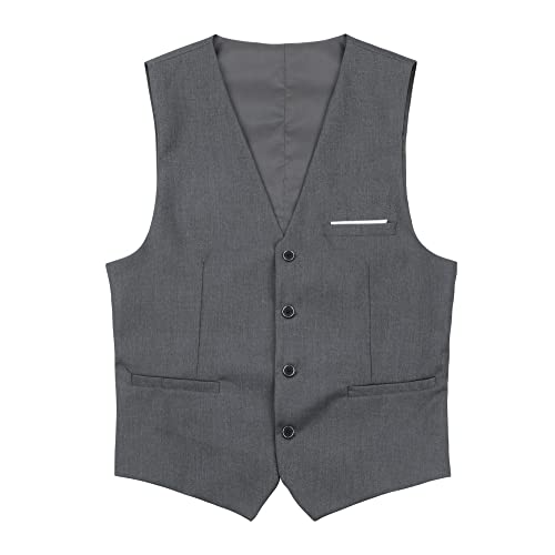 YOUTHUP Herren Weste Formell Slim Fit Anzugweste V-Ausschnitt Freizeit Gilet Herrenweste für Business Hochzeit, Grau, L von YOUTHUP