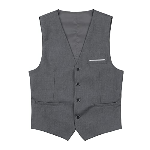 YOUTHUP Herren Weste Formell Slim Fit Anzugweste V-Ausschnitt Freizeit Gilet Herrenweste für Business Hochzeit, Grau, XXL von YOUTHUP