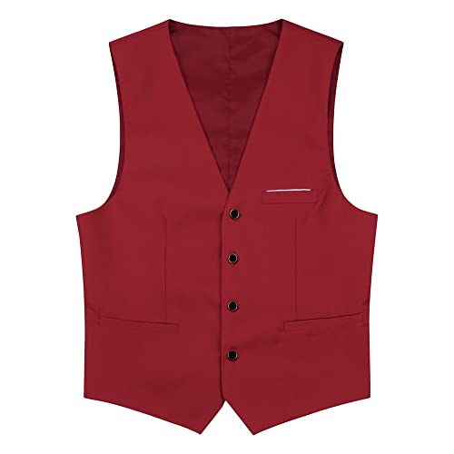 YOUTHUP Herren Weste Formell Slim Fit Anzugweste V-Ausschnitt Freizeit Gilet Herrenweste für Business Hochzeit, Rot, XXL von YOUTHUP