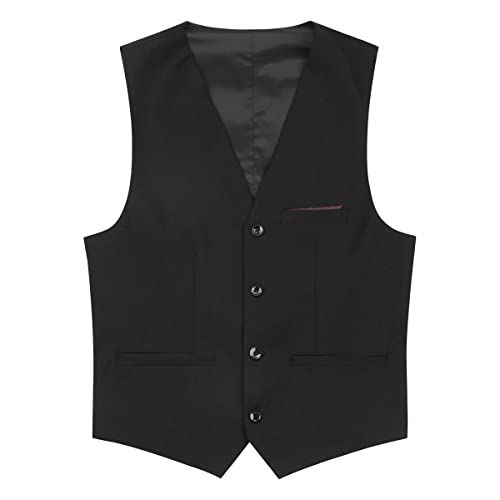 YOUTHUP Herren Weste Formell Slim Fit Anzugweste V-Ausschnitt Freizeit Gilet Herrenweste für Business Hochzeit, Schwarz, S von YOUTHUP