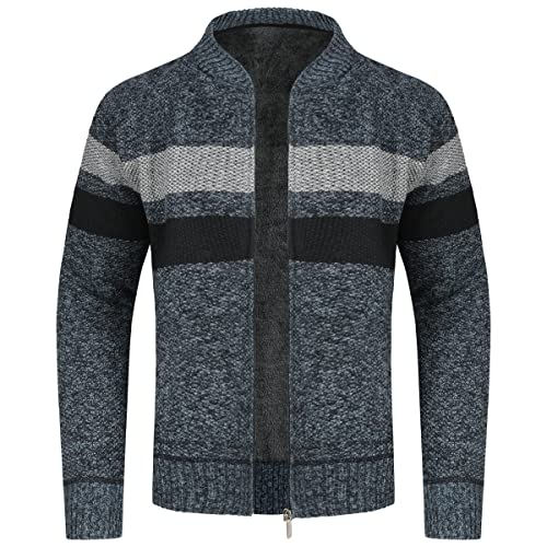 YOUTHUP Herren Fleece Strickjacke Regular Fit Winter Outdoor Trachtenjacke Freizeit Fleecejacke Cardigan, Blau-6608, L von YOUTHUP