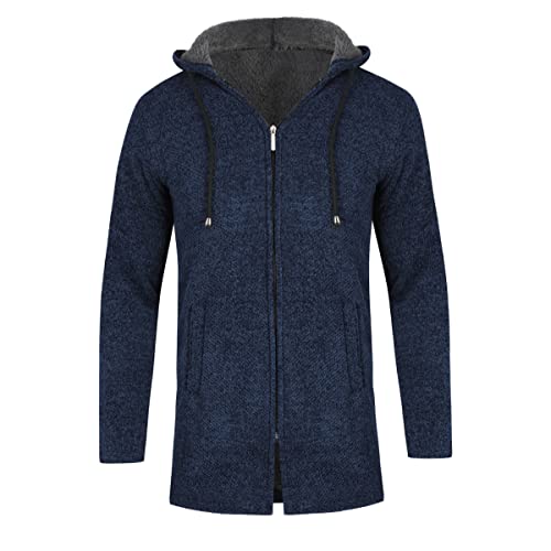 YOUTHUP Herren Fleece gefütterte Strickjacke Langer Strickpullover Pullover Winter Dicker Warmer Mantel, Blau, L von YOUTHUP