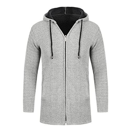 YOUTHUP Herren Fleece gefütterte Strickjacke Langer Strickpullover Pullover Winter Dicker Warmer Mantel, Grau, L von YOUTHUP