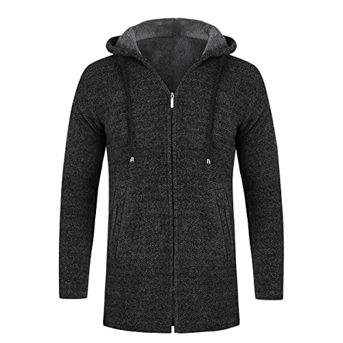 YOUTHUP Herren Fleece gefütterte Strickjacke Langer Strickpullover Pullover Winter Dicker Warmer Mantel, Grau, M von YOUTHUP