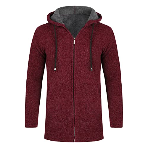 YOUTHUP Herren Fleece gefütterte Strickjacke Langer Strickpullover Pullover Winter Dicker Warmer Mantel, Rot, S von YOUTHUP
